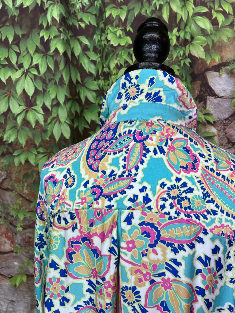 HAUTE HIPPIE STYLE Paisley Resortwear Floral Turquoise Button Front Blouse, 1X - Picture 10 of 14